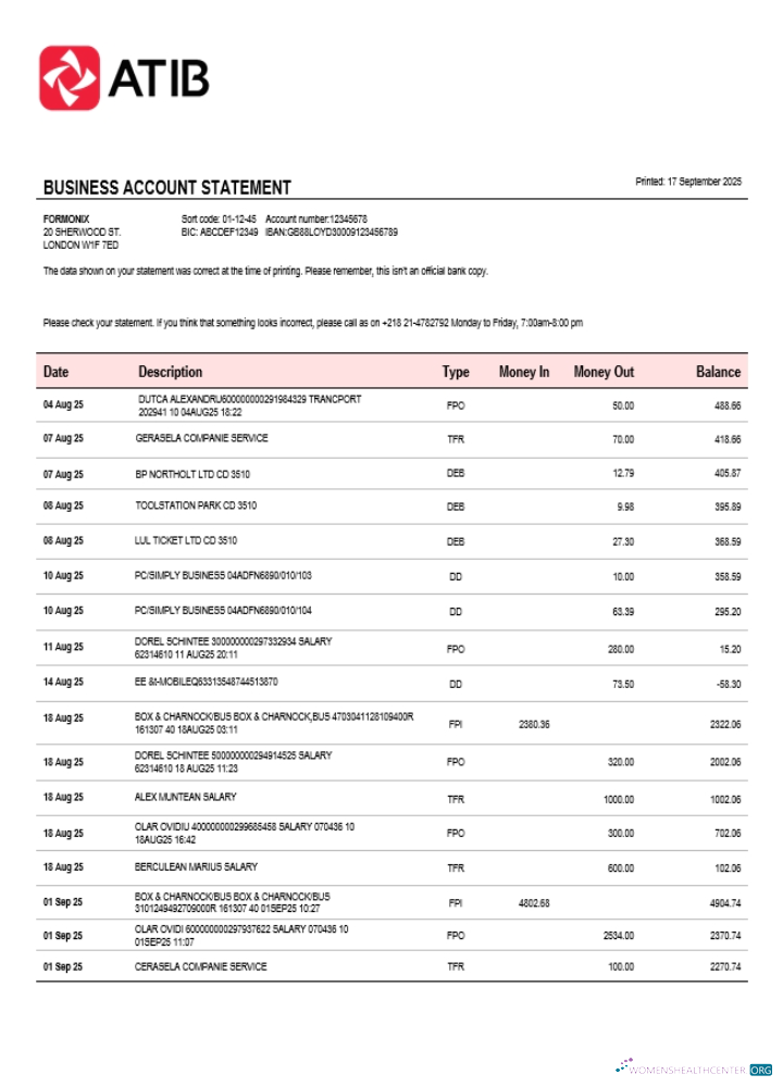 Download Assaray (ATIB)firm account statement Word and PDF template (1) Photoshop template